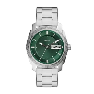 Image of Fossil Mens Machine Three-Hand Date Stainless Steel Watch - Silver