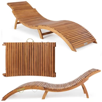 Image of Sun Lounger FSC -Certified Acacia Wood Foldable Suitcase Function Ergonomic Garden Lounger Deck Chair Wooden - Casaria
