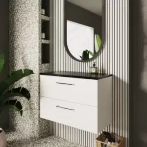 image of Nuie Arno Wall Hung 2-Drawer Vanity Unit with Sparkling Black Worktop 800mm Wide - Gloss White