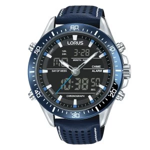 image of Lorus RW643AX9 Stylish Analogue/Digital Chronograph with Textured Blue Leather Strap