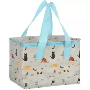 image of Wags And Whiskers Cat Print Lunch Bag (One Size) (Off White/Black/Sky Blue) - Something Different