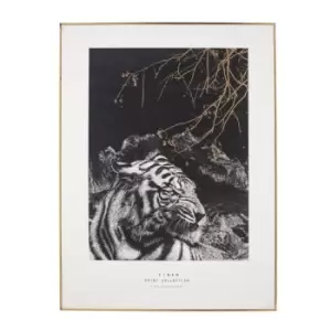 image of Tiger 60x80cm Large Monochrome Framed Wall Art Gold