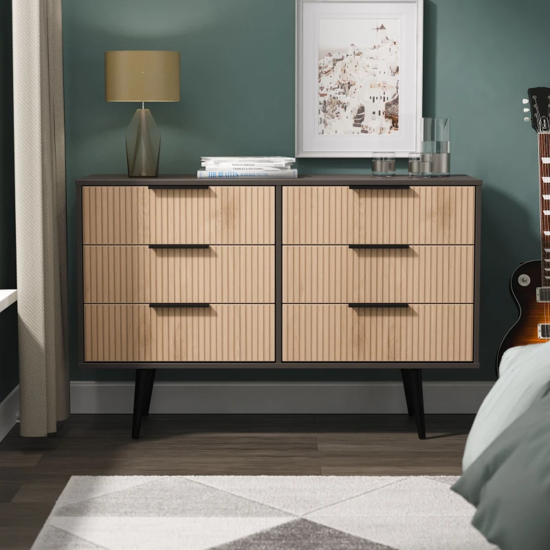 Image of Ready Assembled 2 U Fuji 6 Drawer Wide Chest (Ready Assembled) in Grey Grey Unisex