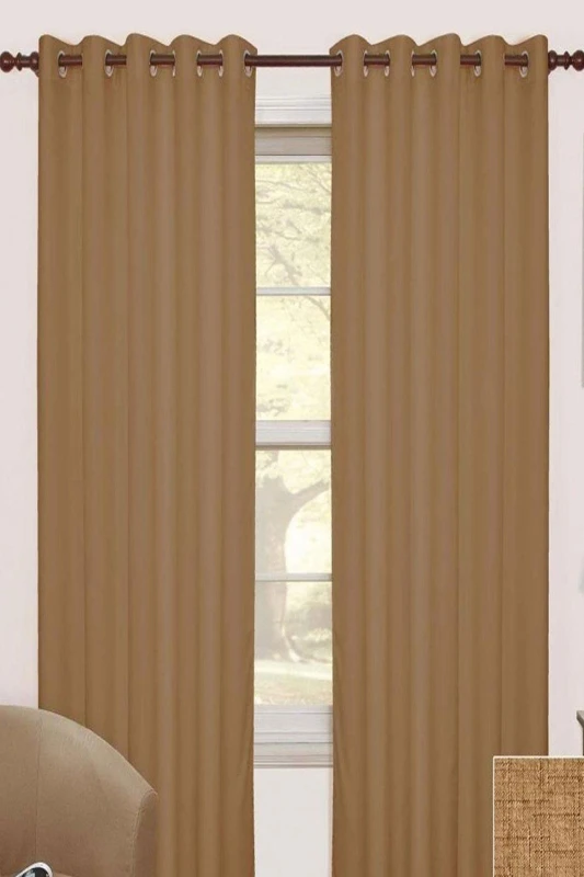 Image of HOMESCAPES Homescapes - Latte Thermal Blackout Eyelet Curtain Pair, 66 x 72' SF1267E