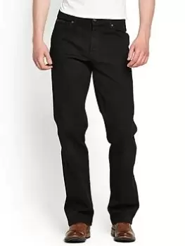 image of Wrangler Mens Texas Stretch Straight Jeans - Black, Size 32, Inside Leg S=30 Inch, Men