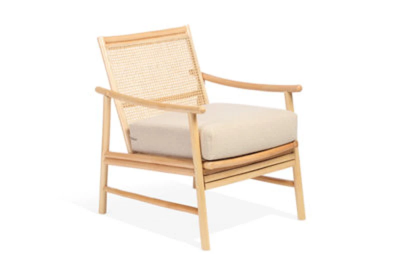 Image of Desser Borneo Rattan Accent Chair Indoor Natural With Boucle Cushion