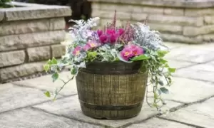 image of Whiskey Barrel Planters, Two, Gold