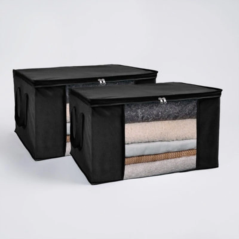 Image of OHS OHS Large Underbed Storage Bags 2 Pack Clothes Shoes 90.3L Organiser in Black One Size Unisex 5027434203406