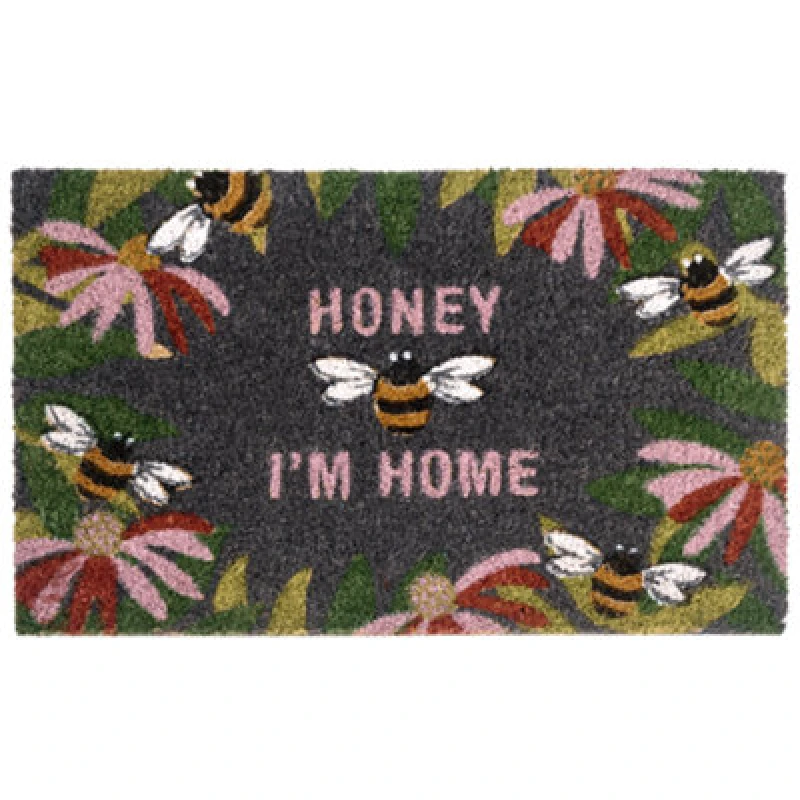 Image of Beliani Doormat Inigok Multicolour 45 X 75cm Text Bee Coir