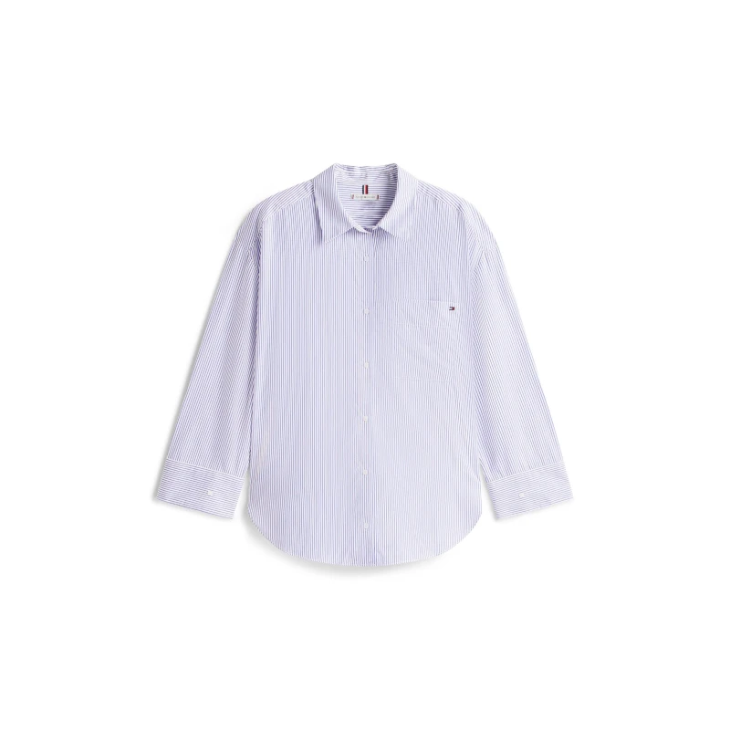 Image of Tommy Hilfiger Womens Poplin Long Sleeve Shirt Hugh Stp/ Blue female 10 (S)