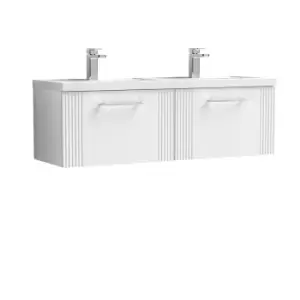 image of Nuie Deco 1200mm Wall Hung 2 Drawer Vanity & Double Polymarble Basin - Satin White