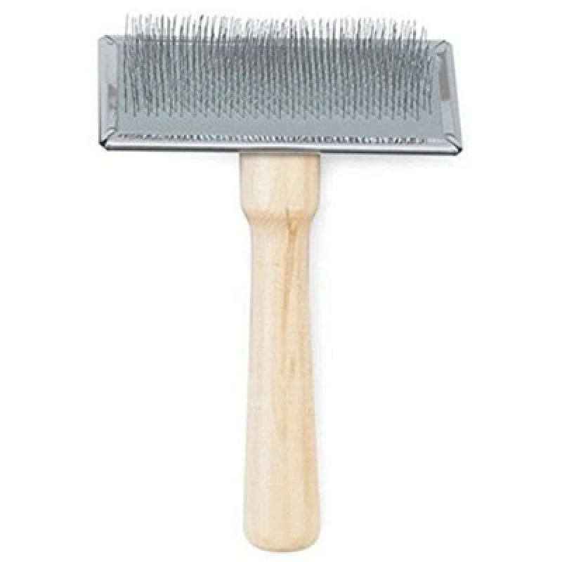 Image of Ancol 'Heritage' Wood Handled Pet Grooming Soft Medium Size Slicker Brush Brown