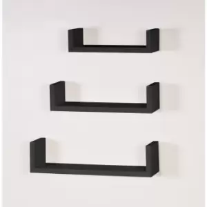 image of Hudson set of 3 floating "U" shape wall shelf kit - matt black