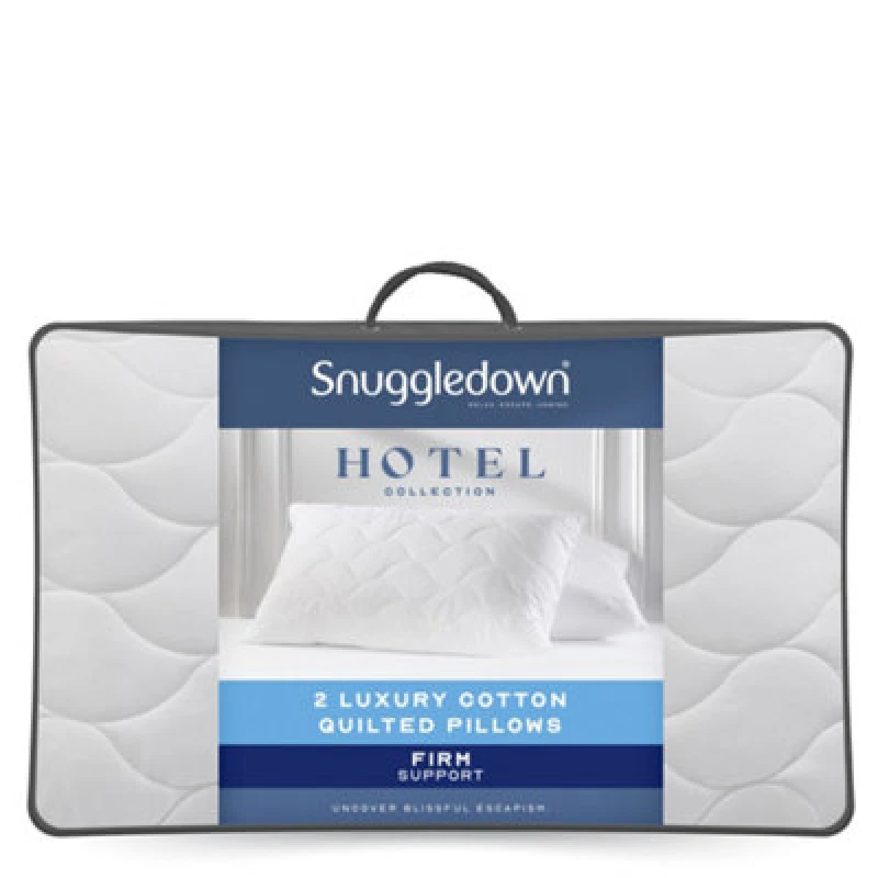 Image of Snuggledown Snuggledown Luxury Cotton Quilted Pillow, Firm Support, 2 Pack in White White One Size Unisex 5037045028541
