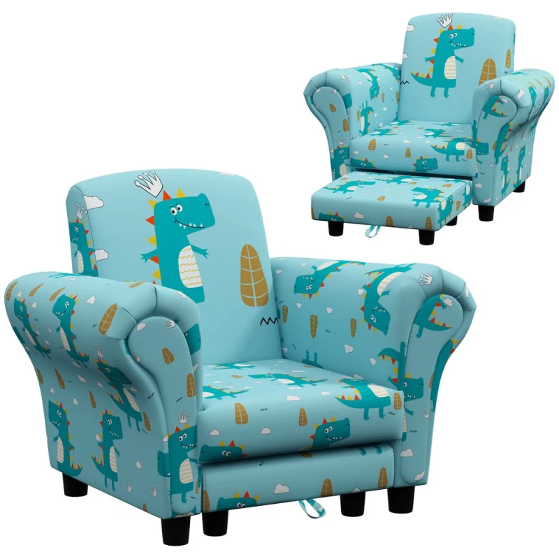 Image of AIYAPLAY 2 Piece Kids Sofa Set with Dinosaur Design, for Nursery Blue