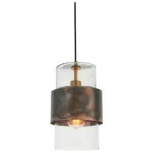 image of Bronze Hanging Ceiling Pendant Light - Clear Glass Shade - Single Bulb Fitting