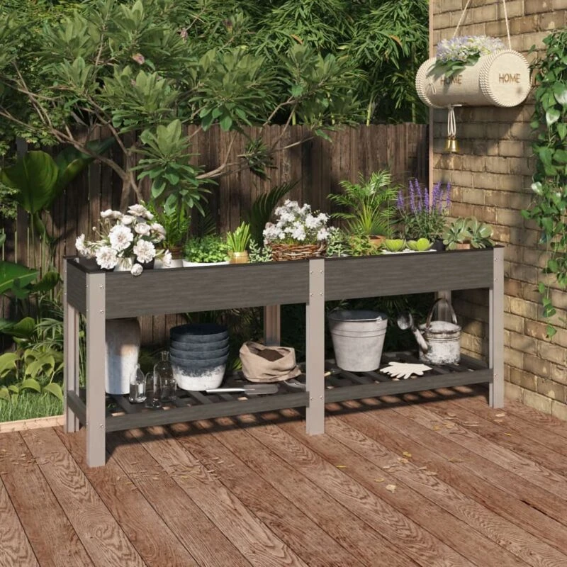 Image of VIDAXL Garden Raised Bed with Shelf Grey 200x50x75cm WPC vidaXL 362573