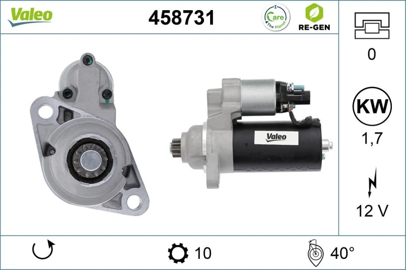Image of VALEO 458731 Starter motor REMANUFACTURED PREMIUM, 1,7kW, 12V, Number of Teeth: 10 Starter (2)