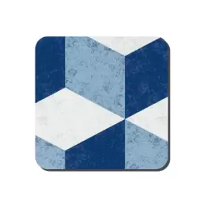 image of Blue Geometric Square Coasters Set Of 6