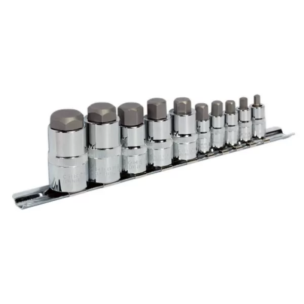 image of Genuine SEALEY AK6229 Hex Socket Bit Set 10pc Stubby 1/4, 3/8 & 1/2Sq Drive