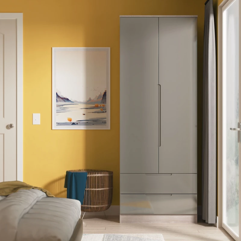 Image of Cannes Ready Assembled 2 Door 2 Drawer Wardrobe in Grey Gloss & Grey Oak - Welcome Furniture TJ Hughes 5056812213133