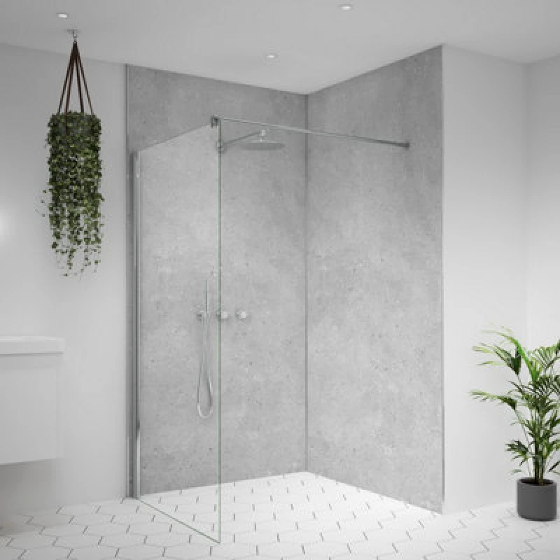 Image of Splashwall Alloy Aluminium Bathroom & Wet Room Decorative Panel (H)2440mm (W)1220mm - Matt Fossil Stone Effect