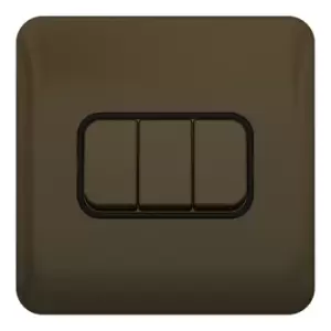 image of Schneider Electric Lisse Screwless Deco - 3 Gang 2 Way Light Switch, 10AX, GGBL1032BMB, Mocha Bronze with Black Insert