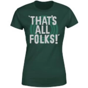 Image of Looney Tunes That's All Folks Womens T-Shirt - Forest Green - L