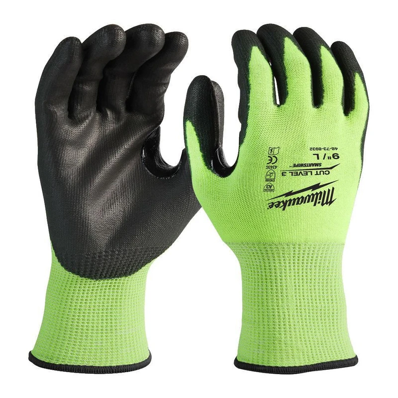 Image of Milwaukee Hi Vis Cut Level 3 Dipped Work Gloves 4932478132 Colour: Black / Yellow