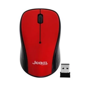 image of Jedel W920 Wireless Optical Mouse, 1000 DPI, Nano USB, 3 Buttons, Deep Red & Black