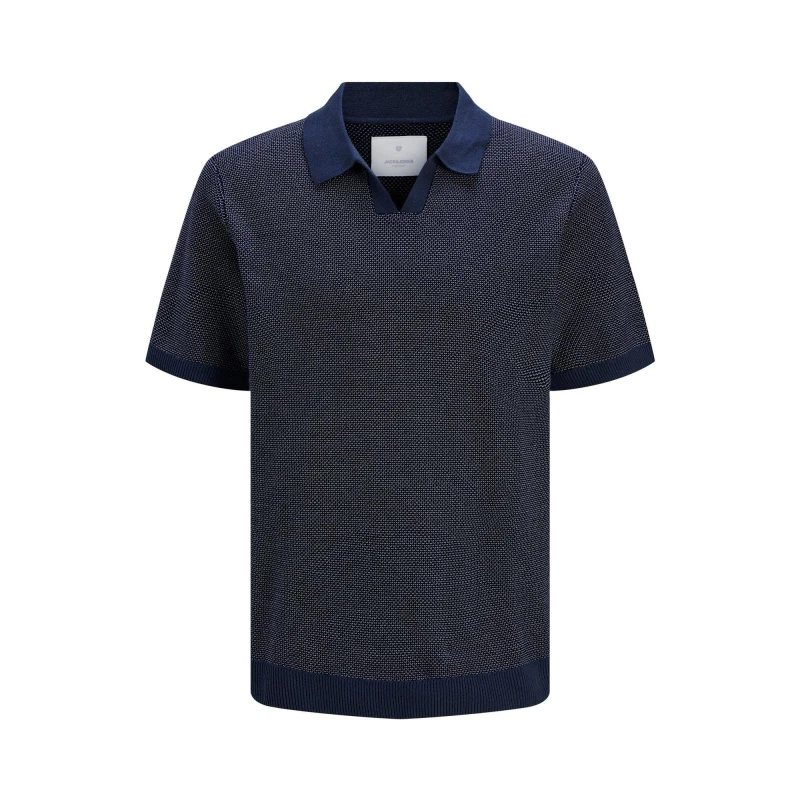 Image of Jack and Jones & Jones Premium split neck knitted polo in Na Night Sky male Lge