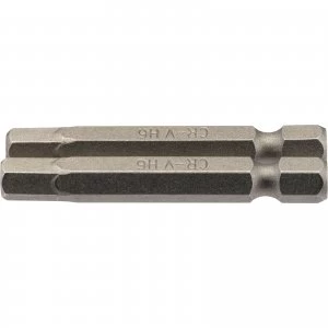 image of Draper Hex Screwdriver Bit Hex 6mm 50mm Pack of 2