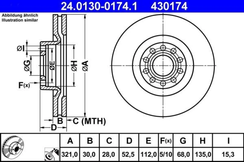 Image of ATE 24.0130-0174.1 Brake disc Vented, Coated, High-carbon Brake Disc (82)