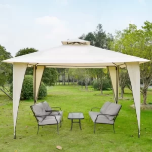 image of Outsunny 3.5x3.5m Side-Less Outdoor Canopy Tent Gazebo w/ 2-Tier Roof Steel Frame Garden Party Gathering Shelter Beige