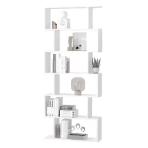 image of HOMCOM Wooden Wood S Shape Storage Display 6 Shelves Room Divider Unit Chest Bookshelf Bookcase Cupboard Cabinet Home Office Furniture, White