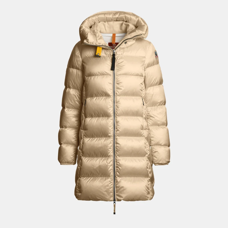 Image of Parajumpers Womens Marion Hooded Duck Down Water Resistant Short Puffer Jacket Sunkissed 253 female 8 (XS)