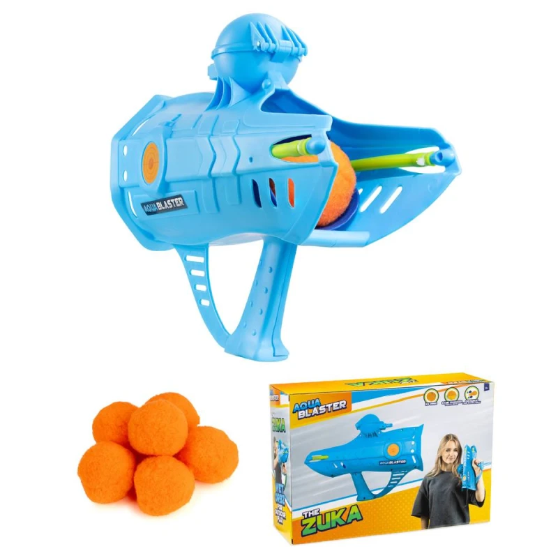 Image of Toyrific Aqua Blaster Zuka Hand Cannon, Includes 1 Cannon, 6 Soft Cotton Balls in Blue Blue Unisex