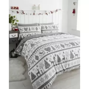 Image of Tartan Check Stag Single Duvet Quilt Cover Bedding Set Natural & Brown, Cotton and Polyester - Natural