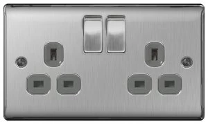 image of BG 2 Gang Sockets - Brushed Stainless Steel