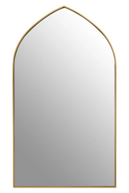 Image of Orsina Arched Wall Mirror, Contemporary Antique Mirror, Versatile Lounge Mirrors, Compact Gold Finish Framed Mirror
