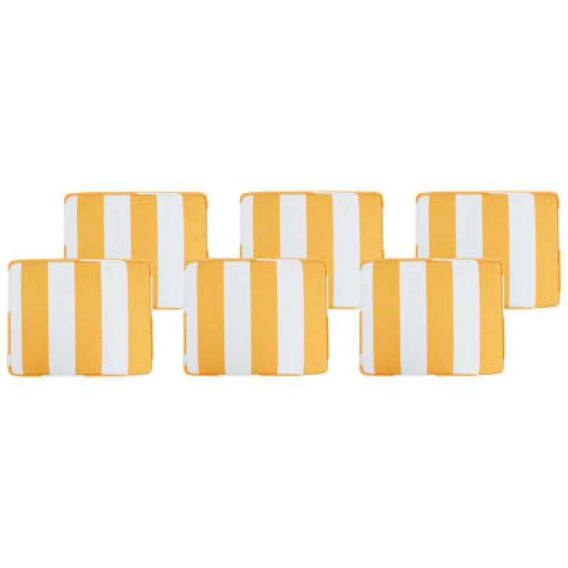 Image of BELIANI Beliani - Set of 6 Outdoor Seat Pad Cushions Removable Cover Ties Yellow and White Tolve 362734