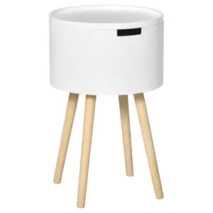 Image of Homcom Round Hidden Storage Side Table With Removable Lid Tray White