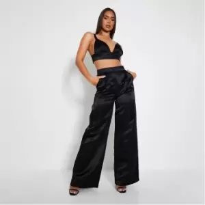 image of I Saw It First Wide Leg Satin Trousers Co-Ord - Black