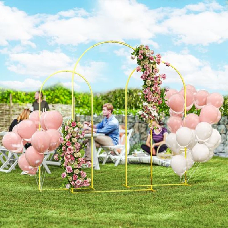 Image of Outsunny Wedding Arch Frame Set, 2.2, 2, 1.8 m Arch Backdrop Stand Gold Tone Gold