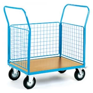 Image of GPC Platform Truck with 3 Mesh Sides Blue Capacity: 500L 4 Castors 700mm x 1050mm x 1000mm
