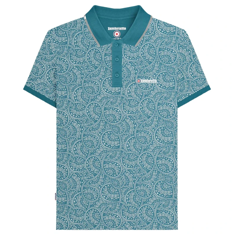 Image of Lambretta Lambretta Men AW24 Paisley Tonal Polo Shirt in Mid Blue Size: Medium Mid Blue M Male 5063703658744