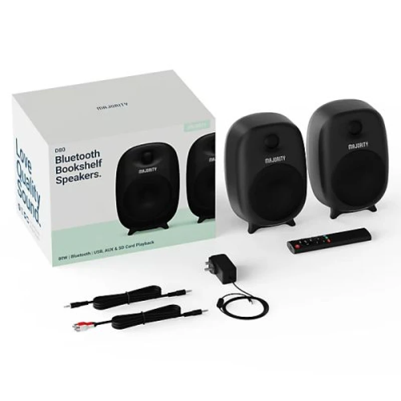Image of Majority D80 Bluetooth Bookshelf Speakers - Black 5056444109613