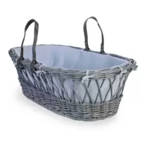 image of Clair de Lune Baby Love Grey Wicker Moses Basket - Blue