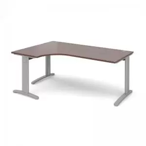 image of TR10 deluxe left hand ergonomic desk 1800mm - silver frame and walnut