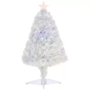 image of HOMCOM 2.5FT Prelit Artificial Tabletop Christmas Tree with Fibre Optics Holiday Home Xmas Decoration for Table and Desk, White